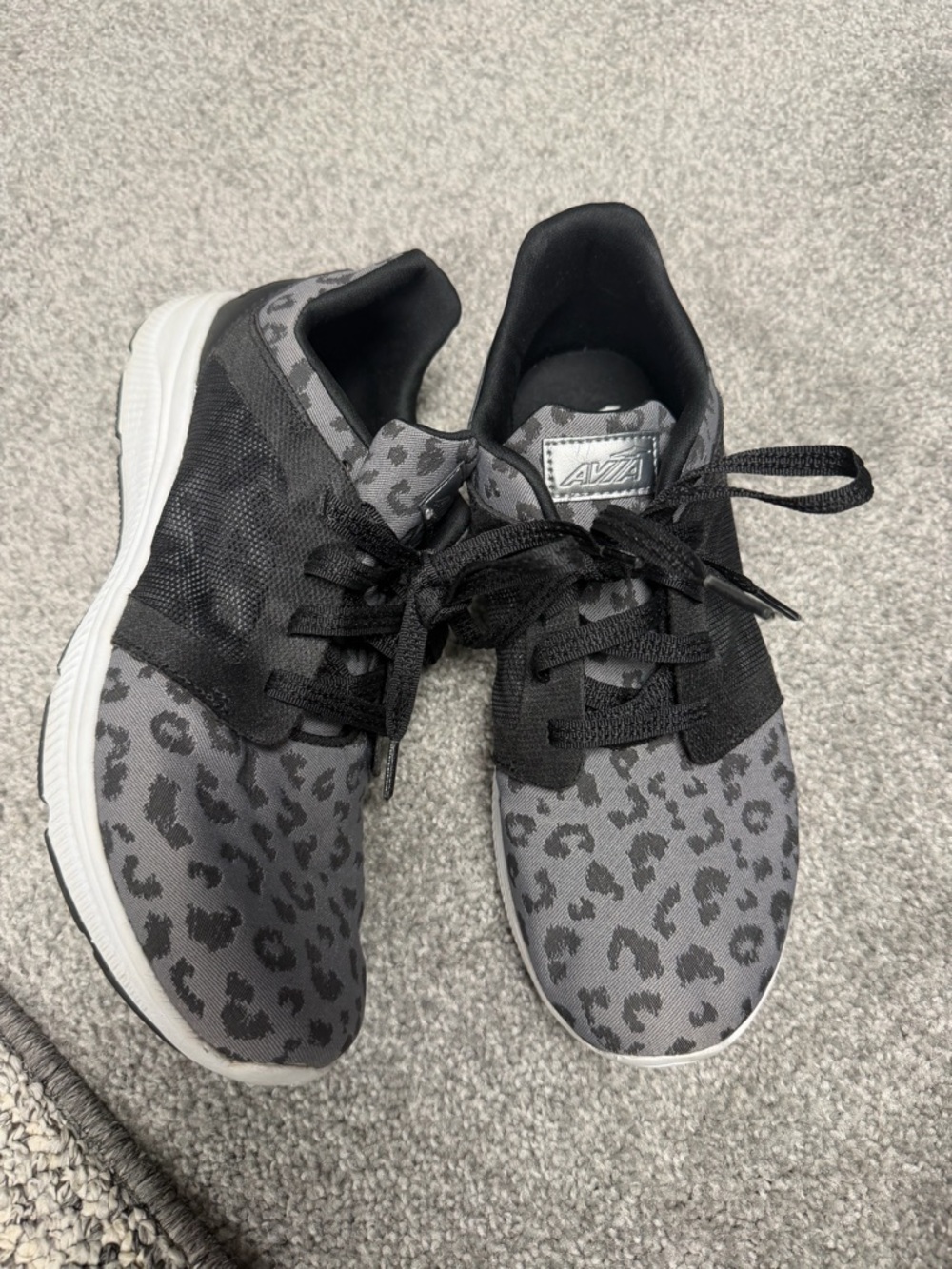 Avia Women's Gray Leopard Print Athletic Sneakers with Black Accents